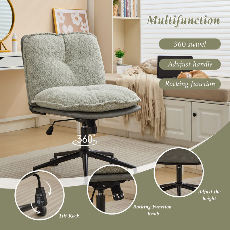 Oversize Seat Cirss Cross Chair With Wheels, Elegant Design Computer Chair, Adjustable Height 360 Degree Rolling Swivel Home Office Chair For Small Space, Dressing Room, Living Room