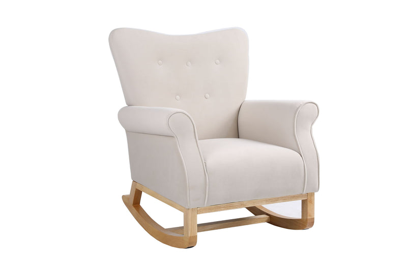 Baby Room High Back Rocking Chair Nursery Chair, Comfortable Rocker Fabric Padded Seat, Modern High Back Armchair