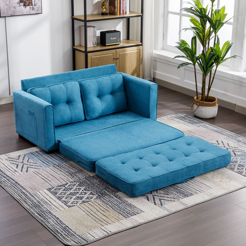 Loveseat Sofa With Pull-Out Bed Modern Upholstered Couch With Side Pocket For Living Room Office