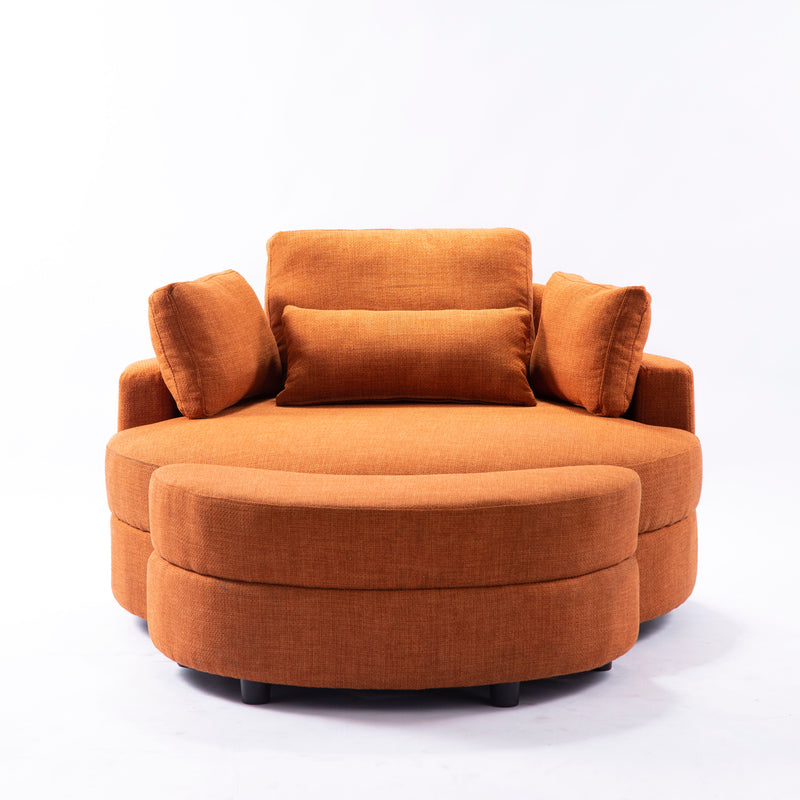 Large Round Chair With Storage Linen Fabric For Living Room Hotel With Cushions