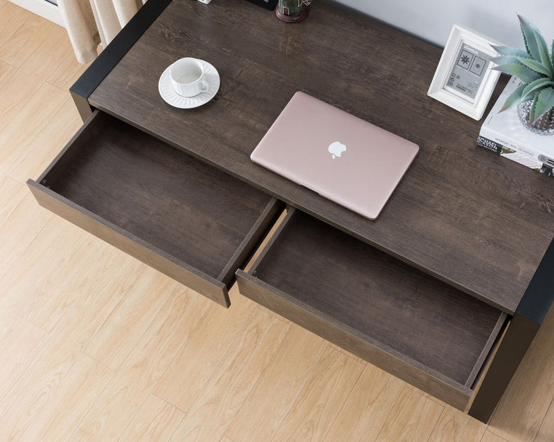 Computer Desk With Two Storage Drawers - Oak & Black