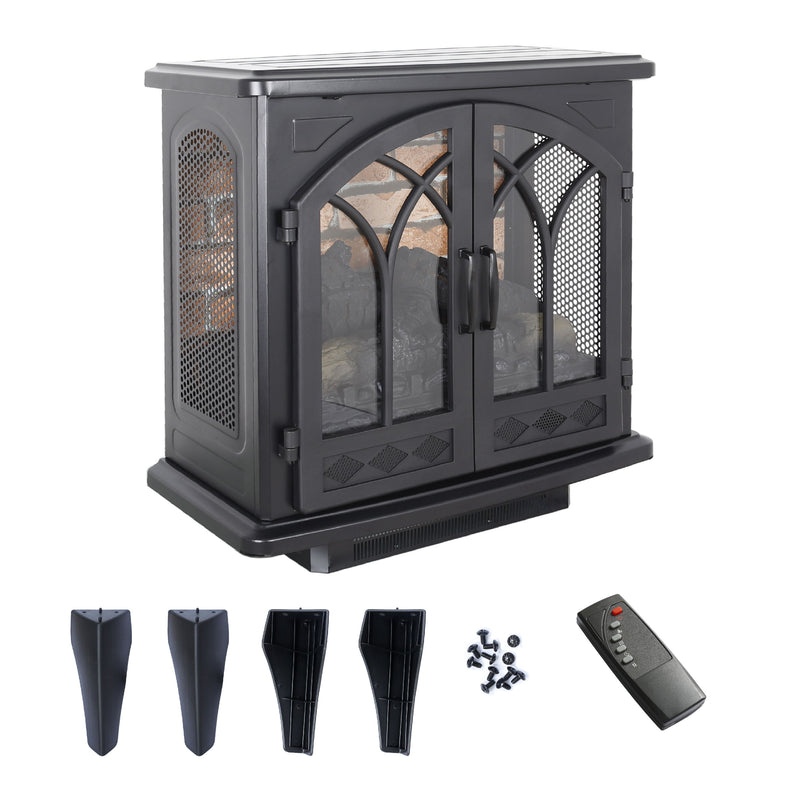 3D Flame Electric Infrared Quartz Fireplace Stove With Remote Control - Antique Black