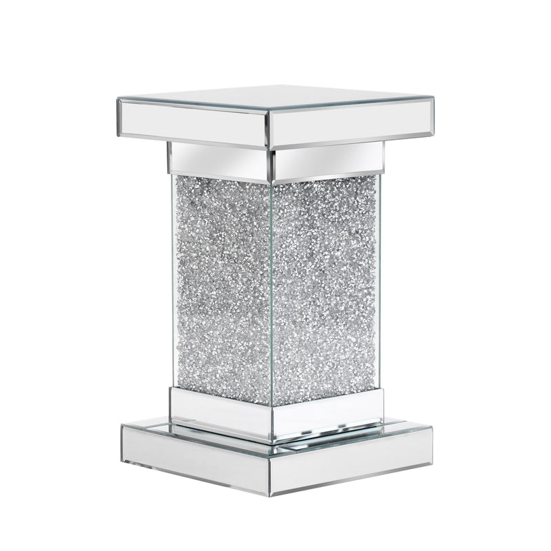 Square Mirrored End Table With Led Lights, Modern Side Table With Crystal Inlay For Living Room