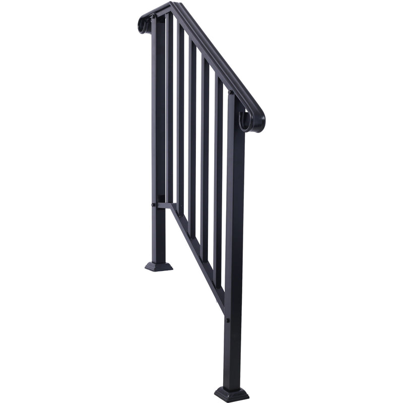 Handrails For Outdoor Steps, Fit 2 Or 3 Steps Outdoor Stair Railing, Wrought Iron Handrail, Flexible Porch Railing, Transitional Handrails For Concrete Steps Or Wooden Stairs