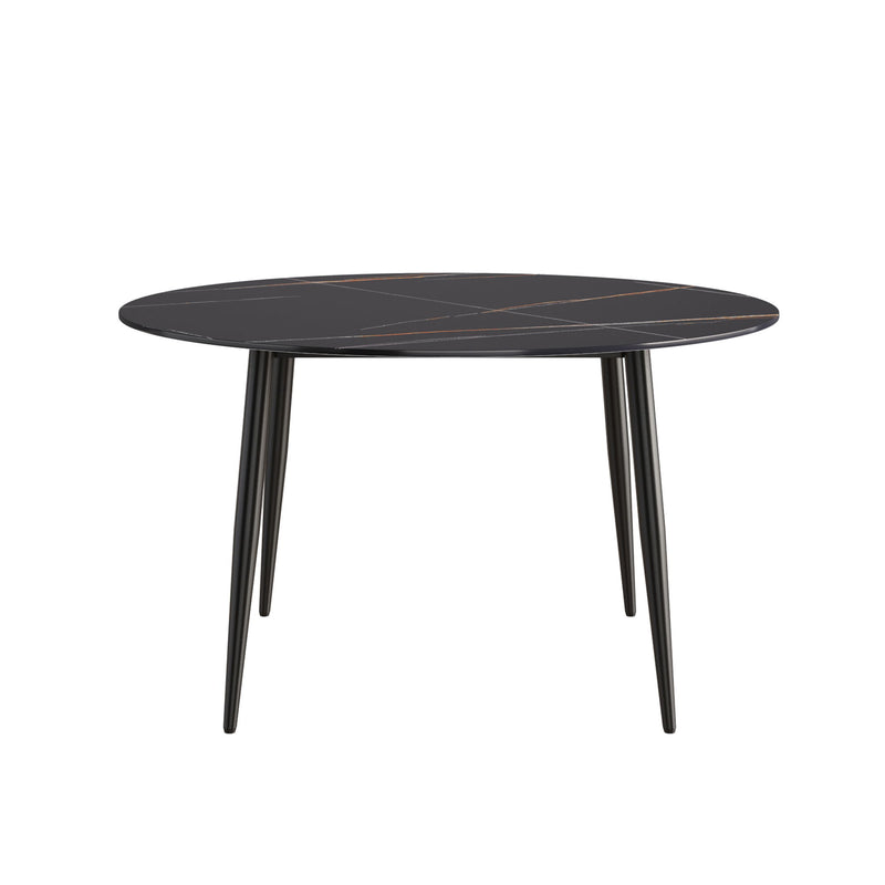 Modern Artificial Stone Round Dining Table With Metal Legs, Can Accommodate 6 People - Black