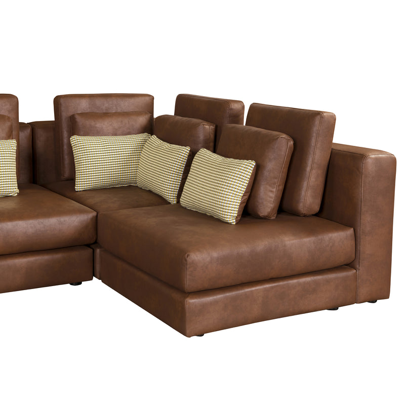 112.7" Modular Sectional Sofa Corner Sofa Chaise Lounge with Movable Ottoman for Living Room, Brown