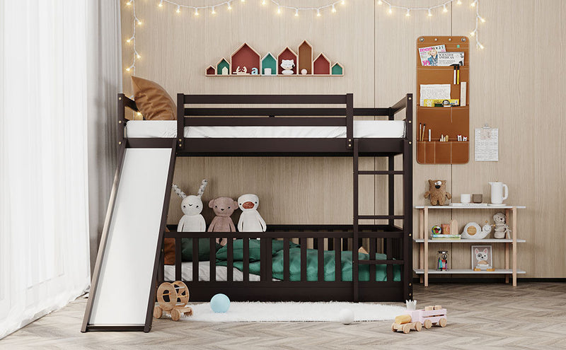 Twin Over Twin Bunk Bed with Slide and Ladder, Espresso（Old SKU:LP000009AAP）