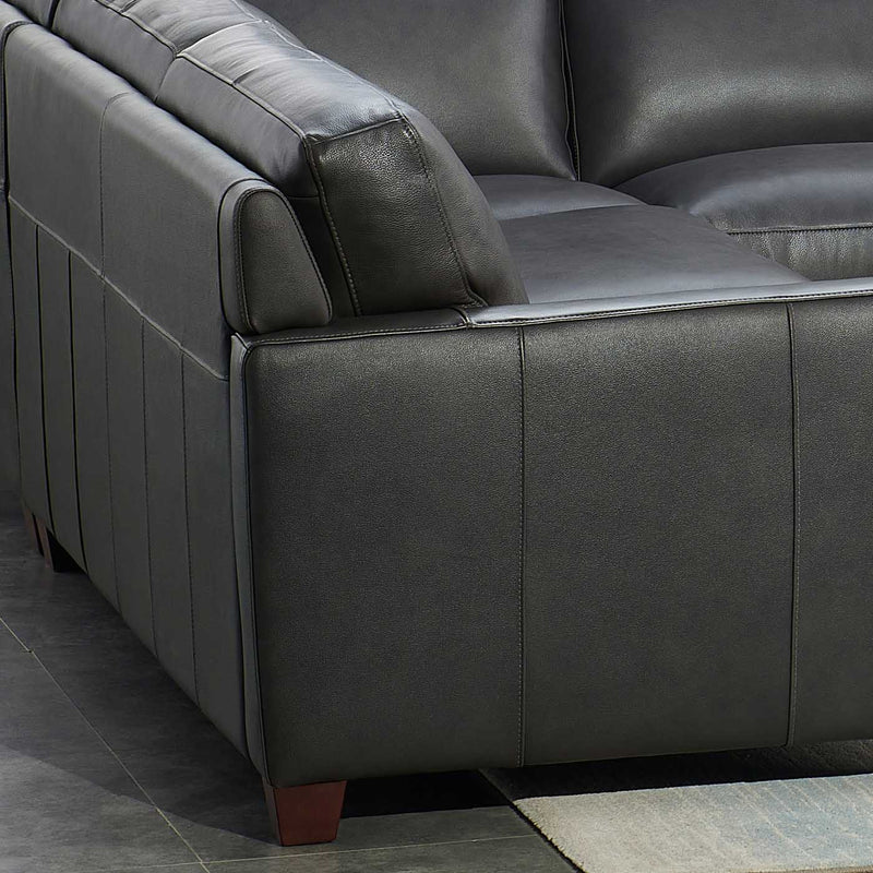 Naples - Top Grain Leather L-Shape Sectional With Ottoman - Gray