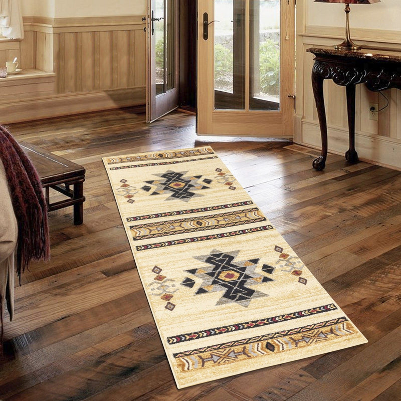 Tribes - 2'7" X 7'3" Southwest Area Rug, Polypropylene - Cream