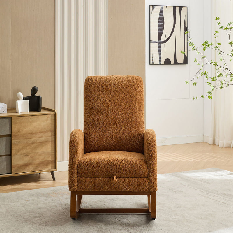 Rocking Chair For Nursery, High Back Glider Chair With Retractable Footrest, Side Pocket, Rocking Accent Armchair With Rubber Wood Legs For Living Room / Bedroom