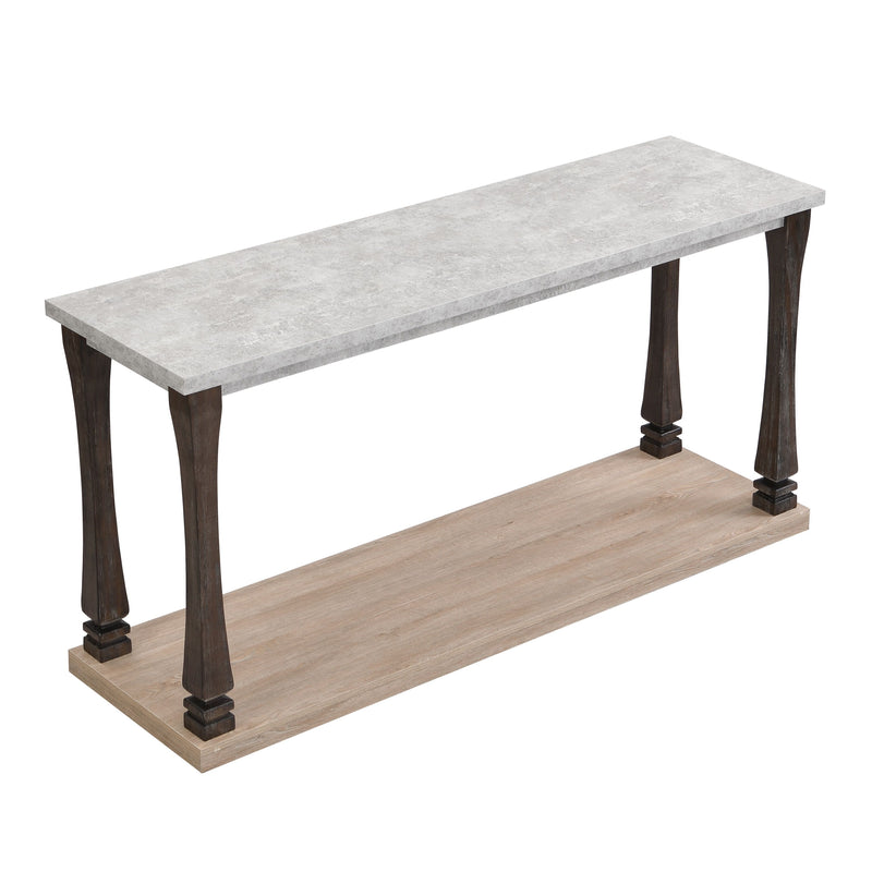 Rectangle Mid-Century Console Table For Entryway, Sofa Table With 2 Tier Storage Shelf - Gray