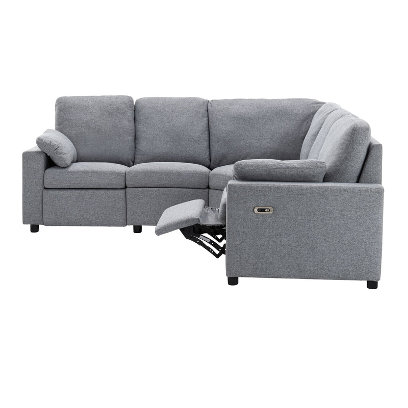 Power Recliner Sectional Sofa Home Theater Reclining Sofa With Two USB Ports, Two Storage Drawers For Living Room