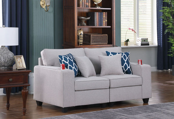 Cooper - Linen Loveseat With Cupholder