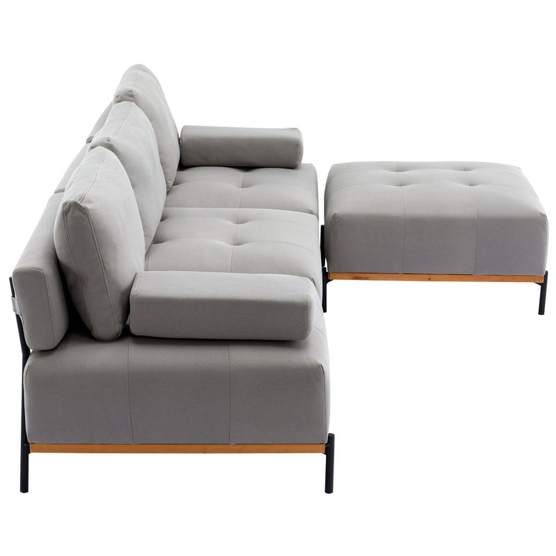 L-Shape Sectional Sofa 3 Seater Couches With A Removable Ottoman, Comfortable For Living Room