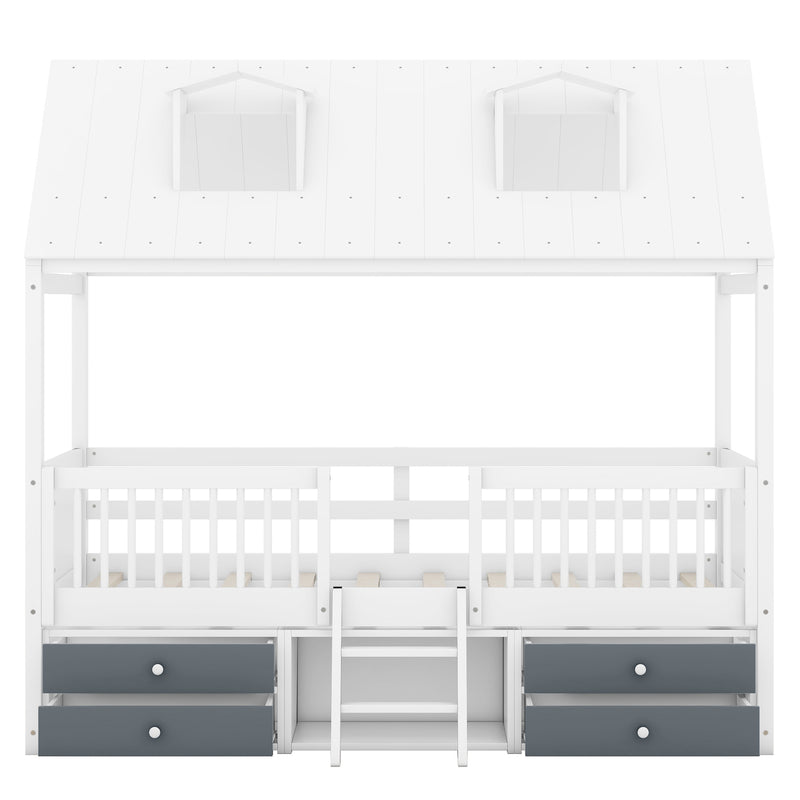 Twin Size Wood Bed House Bed Frame,White