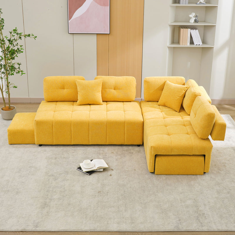 L-Shaped Sofa Sectional Sofa Couch With 2 Stools And 2 Lumbar Pillows For Living Room