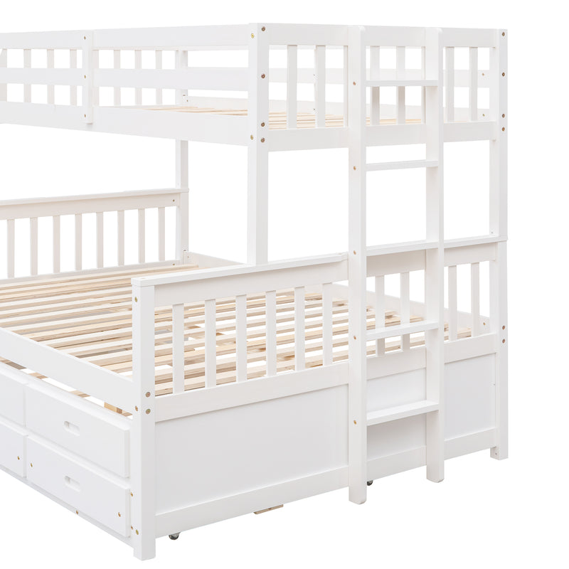 Twin-Over-Full Bunk Bed with Twin size Trundle , Separable Bunk Bed with Drawers for Bedroom - White