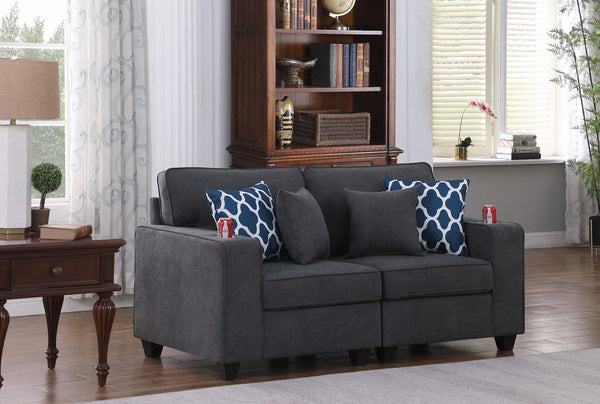 Cooper - Woven Fabric Loveseat With Cupholder - Stone Gray
