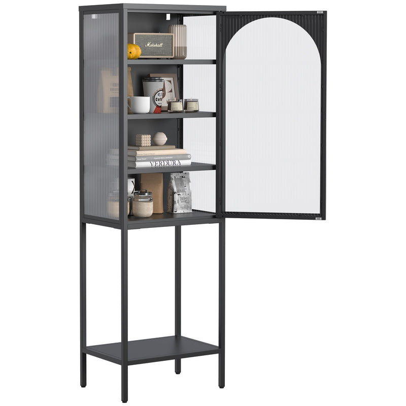 Metal Glass Door Display Storage Cabinet - 5 Tier Cube Bookshelf Storage Cabinet With 3 Adjustable Shelves For Kitchen, Dining Room, Living Room, Bathroom, Home Office