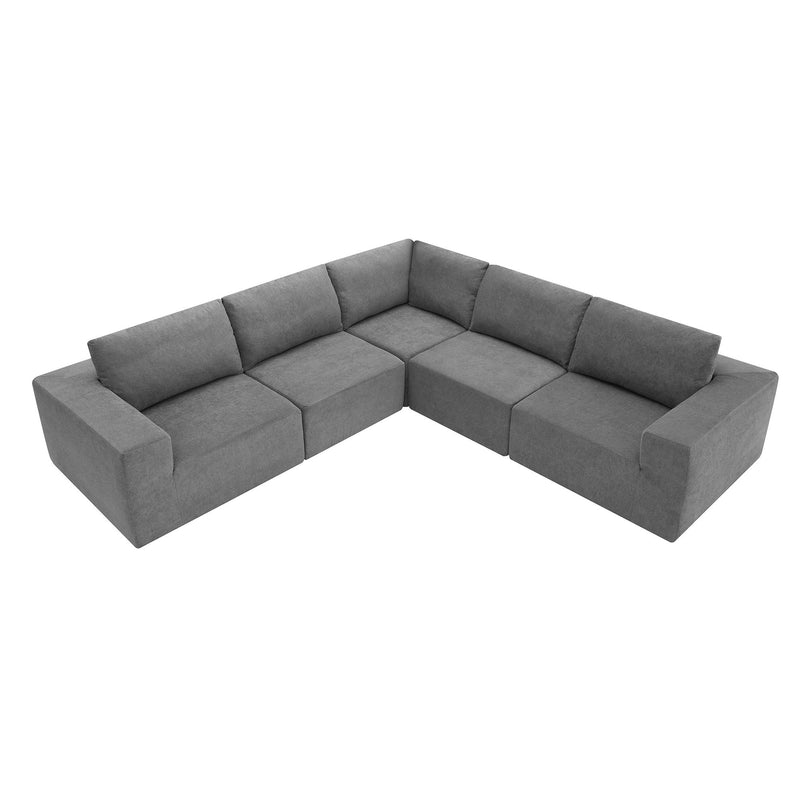 Modular L Shaped Sectional Sofa, Luxury Floor Couch Set, Upholstered Indoor Furniture, Foam - Filled Sleeper Sofa Bed For Living Room, Bedroom, 5 Pieces Free Combination - Gray