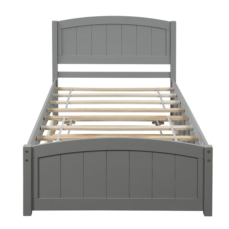 Twin Size, Platform Bed With Trundle - Gray