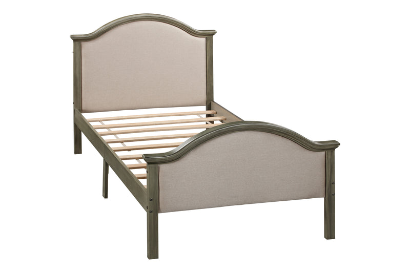 Twin Bed with Upholstered Headboard and Footboard, with Slats,Grey