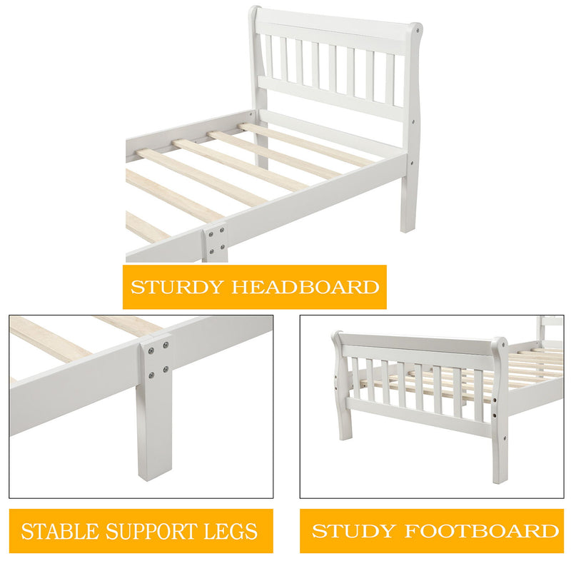 Twin Platform Bed Frame Panel Bed Mattress Foundation Sleigh Bed With Headboard / Footboard / Wood Slat Support - White