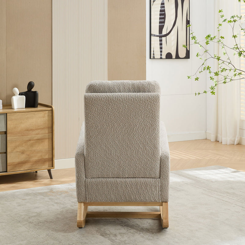 Rocking Chair For Nursery, High Back Glider Chair With Retractable Footrest, Side Pocket, Rocking Accent Armchair With Rubber Wood Legs For Living Room / Bedroom