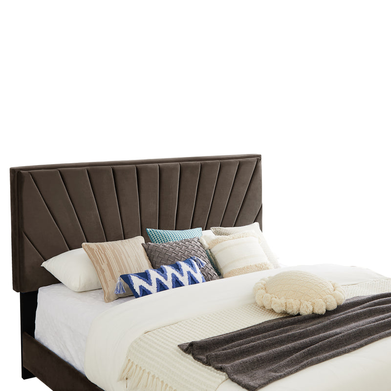 B108 King bed with one nightstand, Beautiful line stripe cushion headboard , strong wooden slats + metal legs with Electroplate