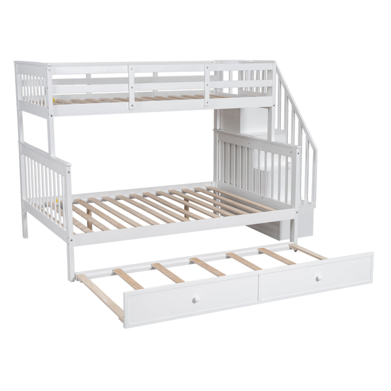 Twin-Over-Full Bunk Bed with Twin size Trundle, Storage and Guard Rail for Bedroom, Dorm, for Adults, White(OLD SKU :LT000119AAK)