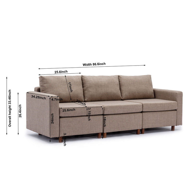 3 Seat Module Sectional Sofa Couch With 2 Ottoman For Living Room, Seat Cushion And Back Cushion Non-Removable And Non-Washable