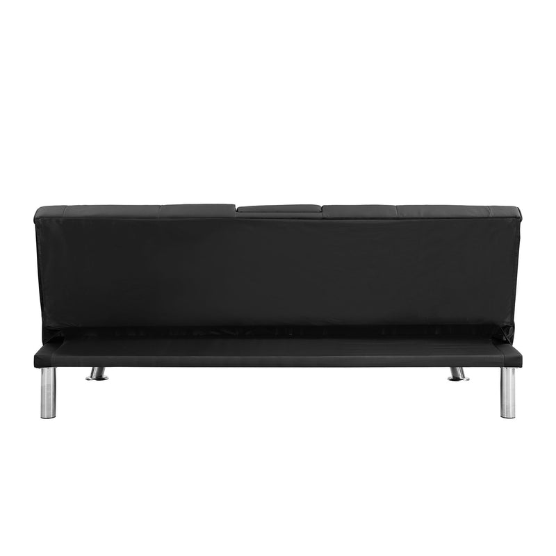 Sofa Bed With Armrest Two Holders Wood Frame, Stainless Leg Futon