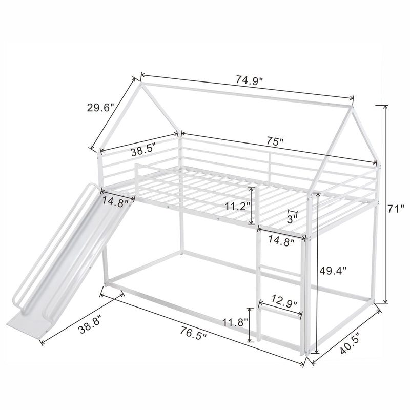 Twin Over Twin House Bunk Bed With Ladder And Slide