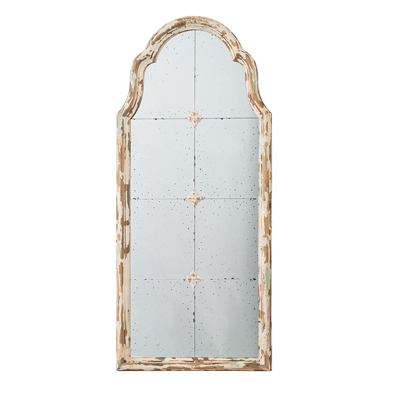 Large Framed Wall Mirror, Wood Arched Mirror With Decorative Window Look For Living Room, Bathroom, Entryway - Cream / Gold