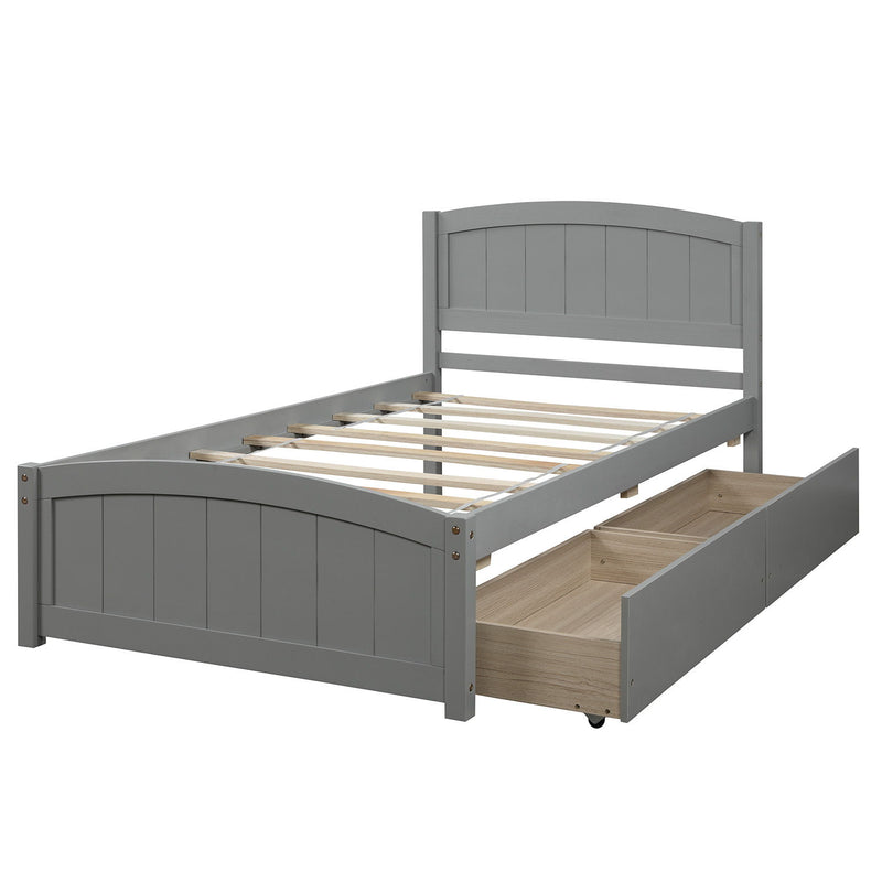 Twin Size Platform Bed & Two Drawers - Gray