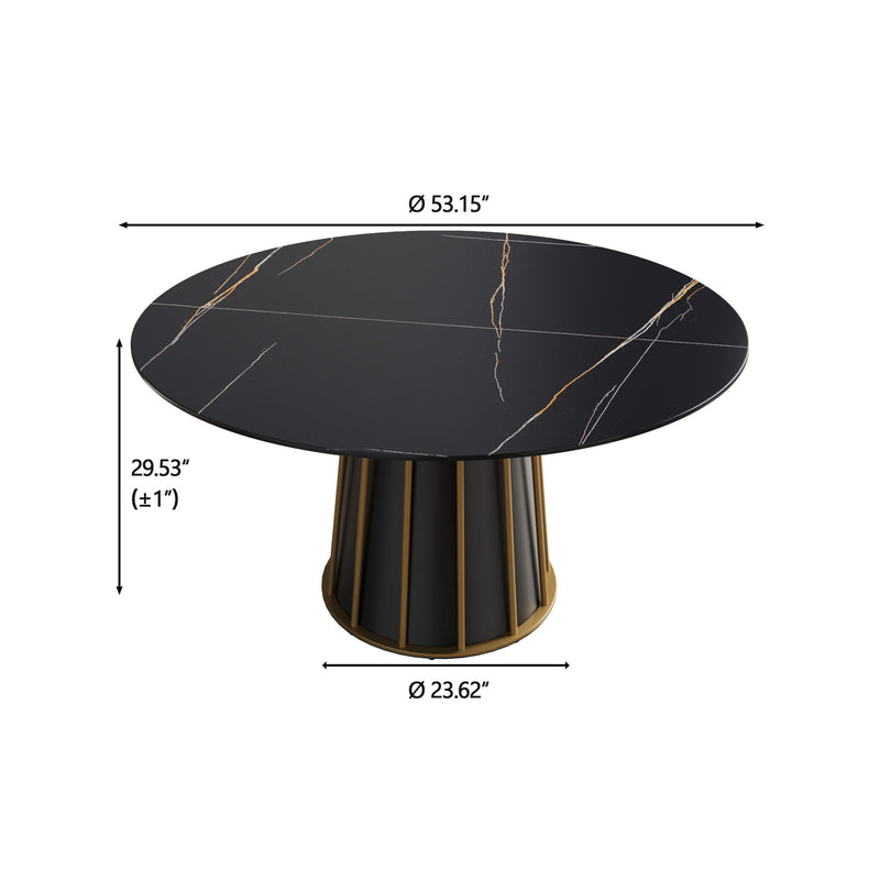 Modern Artificial Stone Round Metal Iron Base Dining Table, Can Accommodate 6 People (Not Including Chairs.) - Black