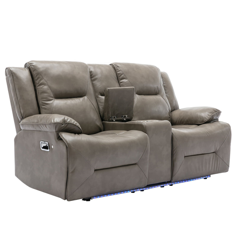 Home Theater Recliner Set Manual Recliner Chair With A Led Light Strip Two Built-In Cup Holders For Living Room