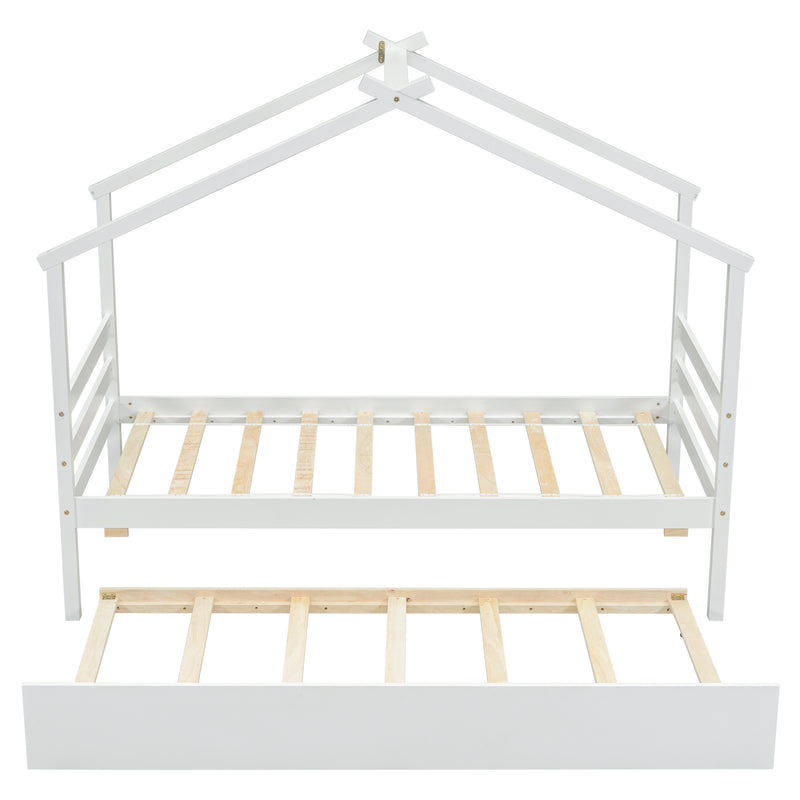 Twin Size  House-shaped Bed with Trundle,White