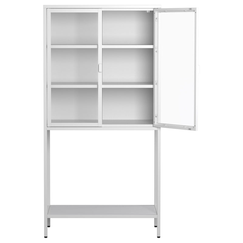 Heavy Duty Metal Storage Cabinet, Display Storage Cabinet With Glass Doors And 2 Adjustable Shelves, Tall Bookcase Modern Bookshelf Cabinet For Home Office, Living Room, Pantry - White