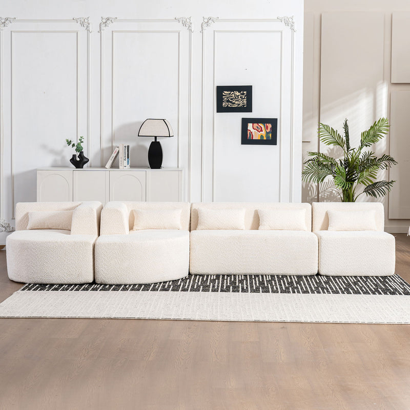 Upholstered Sofa Free Combined Sofa Couch With Two Chaise Lounge And Five Back Pillows For Living Room - Beige