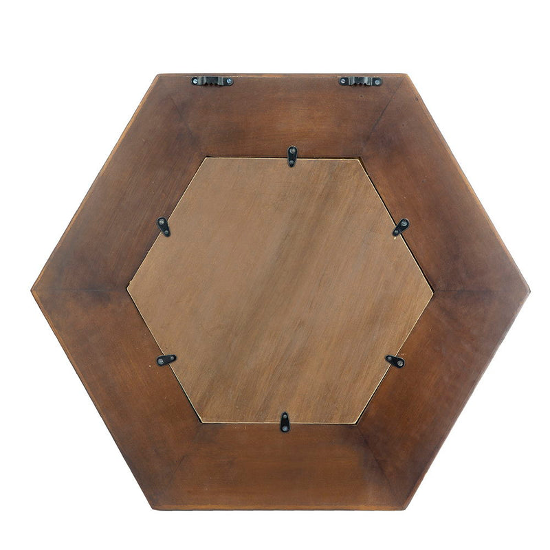 Hexagon Mirror With Natural Wood Frame, Wall Decor For Living Room Bathroom Hallway