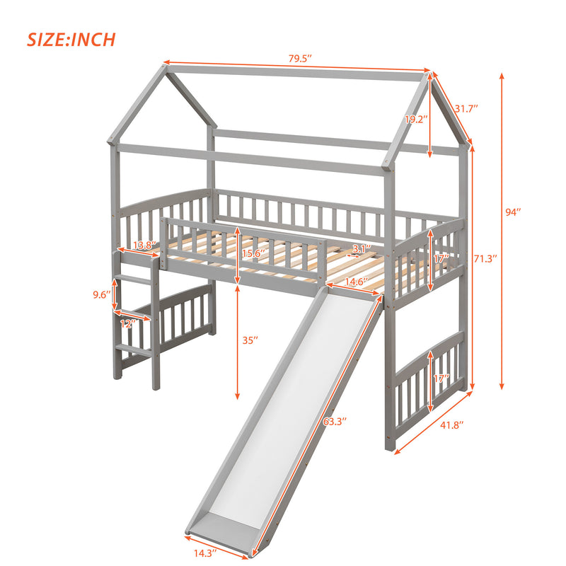 Twin Loft Bed with Slide, House Bed with Slide,White(OLD SKU :LT000212AAE)