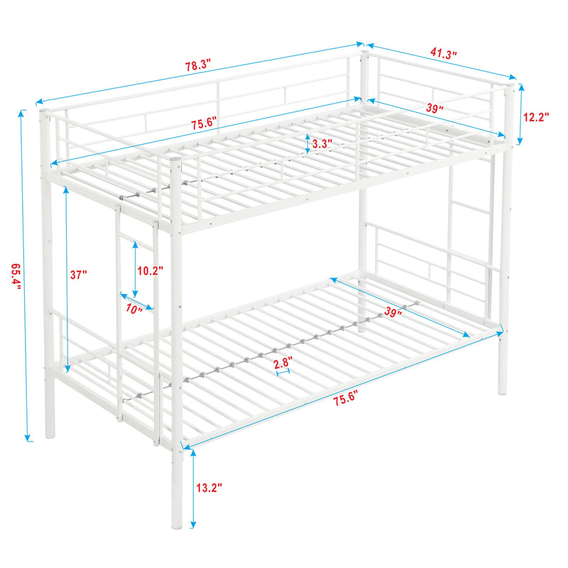 Twin Over Twin Metal Bunk Bed - White