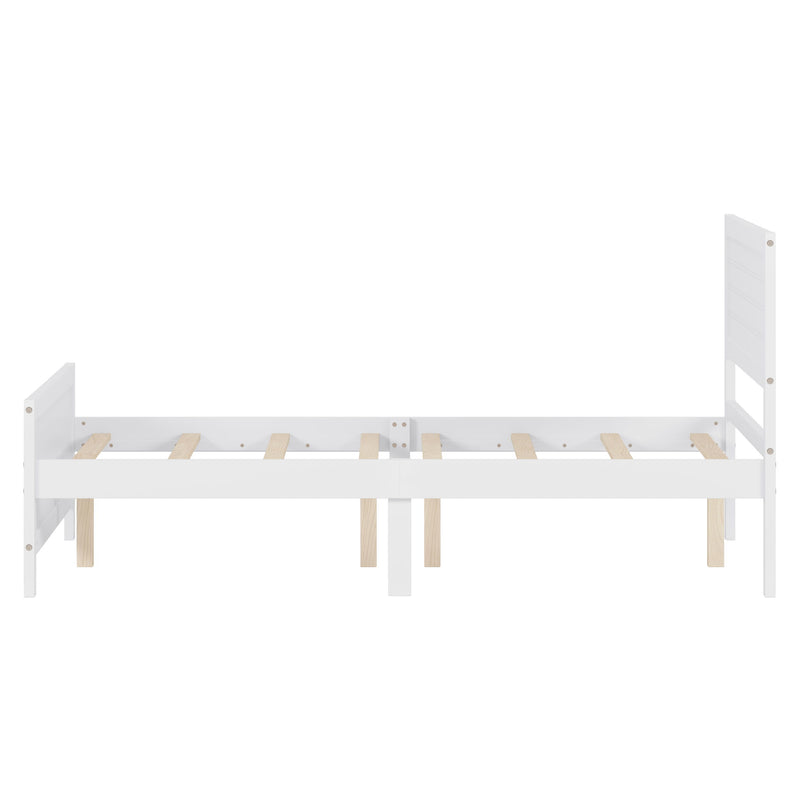 Queen Size Wood Platform Bed Frame With Headboard, Mattress Foundation With Wood Slat Support, No Box Spring Needed - White