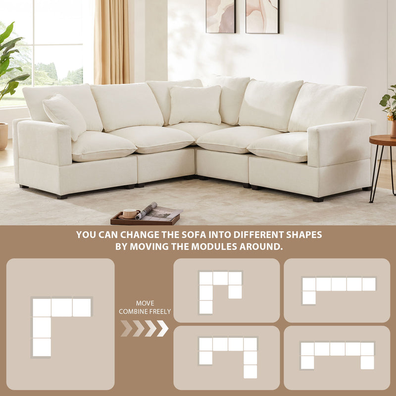 Modern L Shape Modular Sofa, 5 Seat Chenille Sectional Couch Set With 2 Pillows Included, Freely Combinable Indoor Funiture For Living Room, Apartment, Office