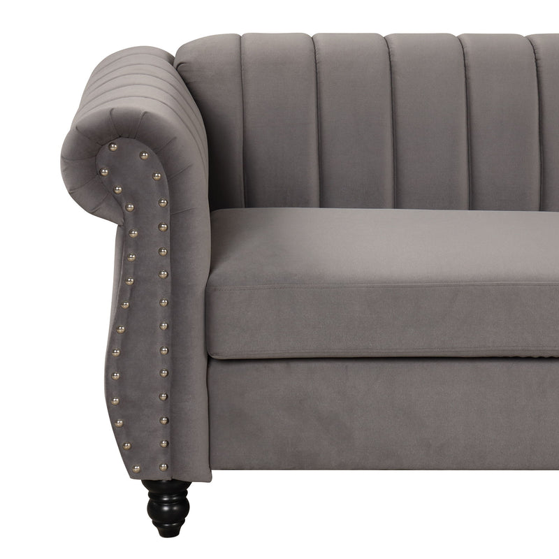 Modern Sofa Dutch Fluff Upholstered Sofa With Solid Legs, Buttoned Tufted Backrest