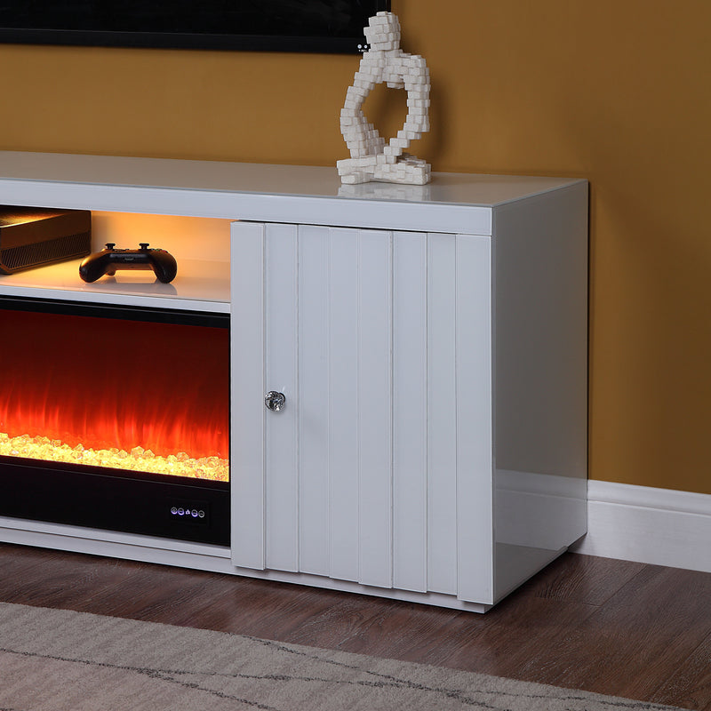 Reid - TV Stand With Fireplace And Speaker - White