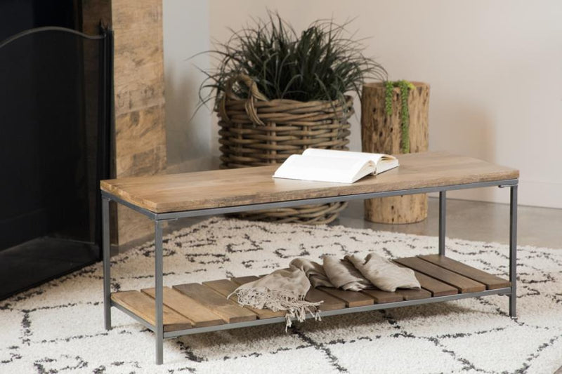 Gerbera - Accent Bench With Slat Shelf - Natural And Gunmetal