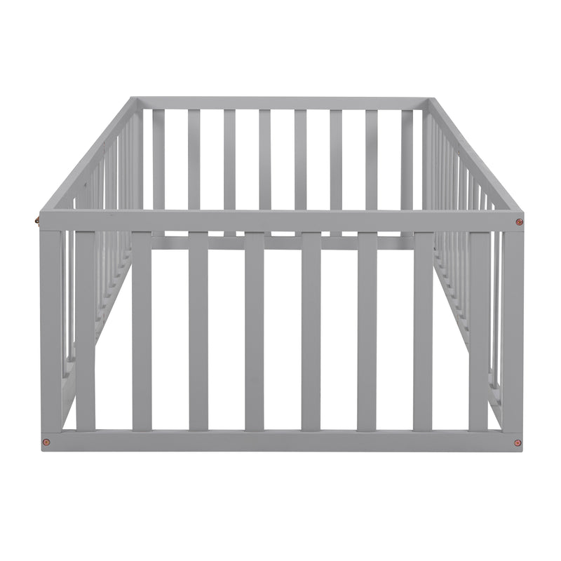 Twin Size Wood Daybed Frame with Fence, Gray(OLD SKU :WF289661AAE)