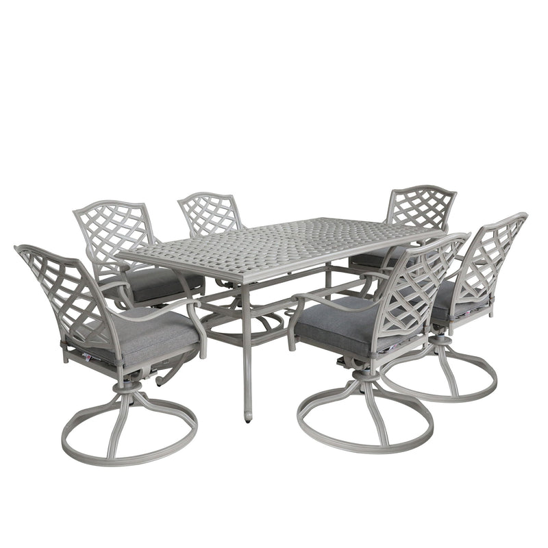 Modern Outdoor 7 Piece Aluminum Dining Set With Swivel Chairs - Basalt